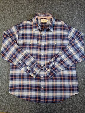 The Normal Brand Mens XL Plaid Flannel Shirt Blue Orange 100% Cotton Button Up